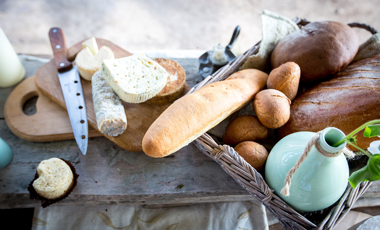 Artisanal cheeses and freshly baked bread